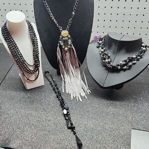 Chico's Black and White Tassel Necklace Set